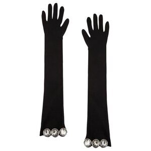 David Koma Crystal Stone Patch Long Gloves in Black & Silver Small New Womens